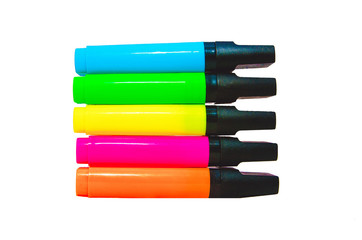 Colorful markers on white background, a lot of colored markers on white background, photo of markers for drawing different colors. 