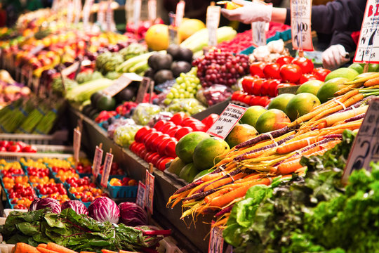 Fresh Food Offering At Seattle Pike Place Market, Washington