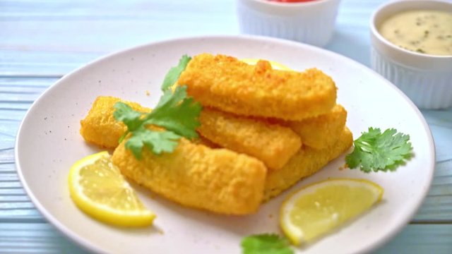 fried fish finger stick or french fries fish with sauce