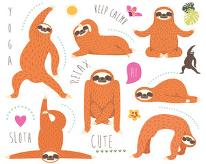 Cute Sloth Bear Yoga Elements Set © Leeyenz