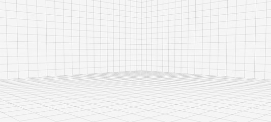 Vector perspective mesh. Detailed grid lines on white background. Vector illustration.