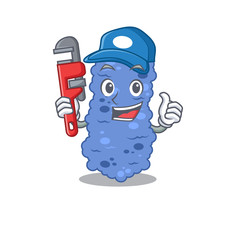 Burkholderia bacteria Smart Plumber cartoon character design with tool