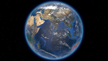 Beautiful planet Earth in space against the background of stars. Europe and Asia. 3d rendering. Elements of this video furnished by NASA.