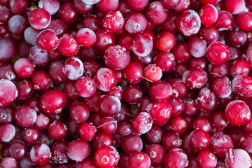 Frozen cranberries, close-up. Vitamins wholesome food diet