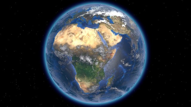 Beautiful planet Earth in space against the background of stars. Africa. 3d rendering. Elements of this video furnished by NASA.