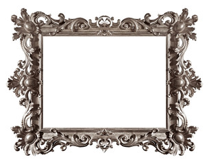 Silver frame for paintings, mirrors or photo isolated on white background