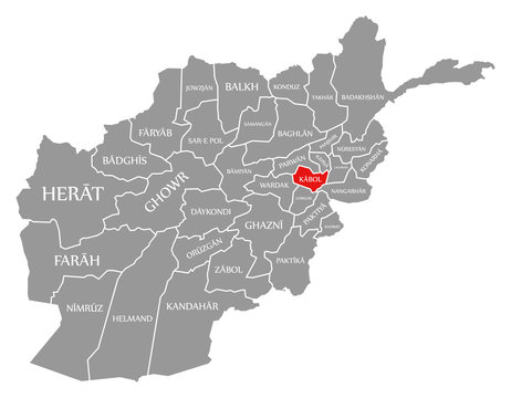 Kabol red highlighted in map of Afghanistan