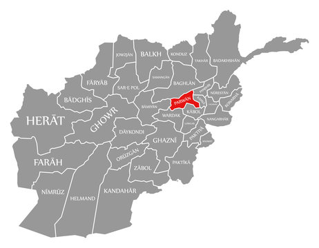 Parwan red highlighted in map of Afghanistan