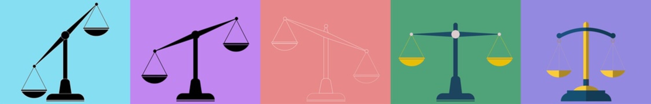 Scales icons set. Law scale icon. Vector flat design