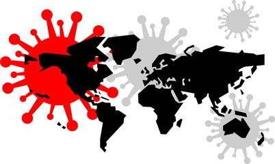 Coronavirus in the world, coronavirus icon and world map