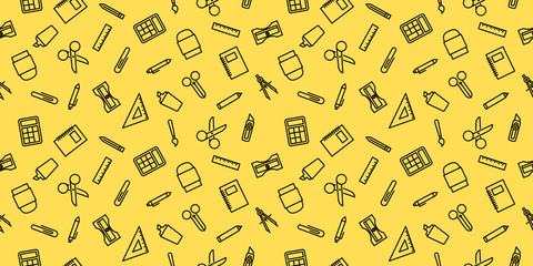 Vector design illustration of stationary set equipment pattern background.Stationary background illustration.Icon set of stationary.Good for background,cover and presentation