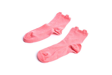 Pair of pink socks isolated on a white background
