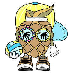 Cool the pineapple.Vector illustration is drawn by hand.