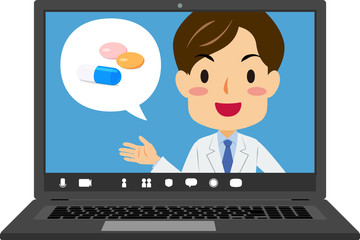 オンライン診察・診療 男性医師 ノートパソコン画面