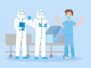 A healthy strong patient the hospital room after doctor treatment, Health careconcept.