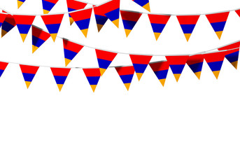 Armenia flag festive bunting against a plain background. 3D Rendering