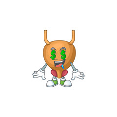 mascot character style of rich bladder with money eyes