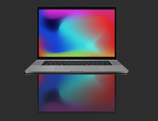 Laptop with modern and colorful screen design and screen reflection. 
