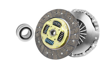 Car repair kit clutch manual gearbox isolated on a white background. Car and truck clutch disk....