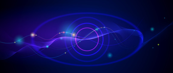 Fototapeta premium Illustration Abstract glowing, neon light effect. Vector design communication techno on blue background. Futuristic digital technology for web or banner background