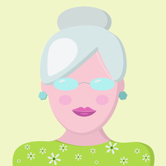 Vector Image of senior woman in glasses and green blouse