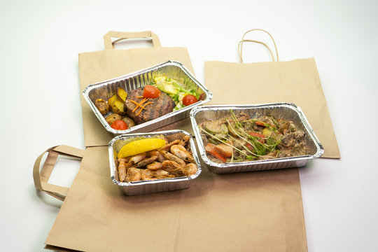 Healthy restaurant food with home delivery. Food delivery during the period of self-isolation.