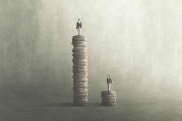 illustration of salary comparison, inequality concept - obrazy, fototapety, plakaty