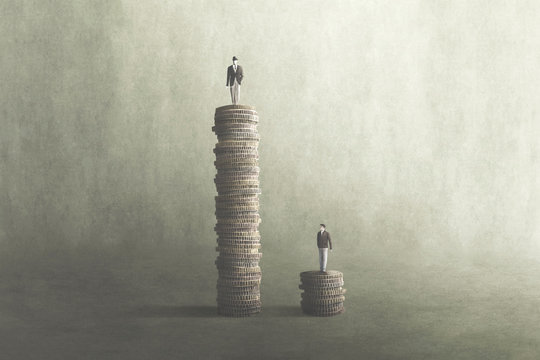 illustration of salary comparison, inequality concept