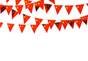 China flag festive bunting against a plain background. 3D Rendering