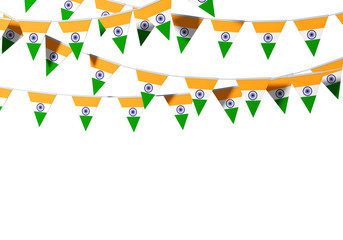 India flag festive bunting against a plain background. 3D Rendering