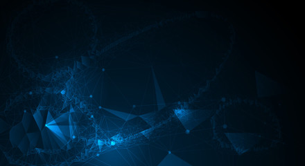 Vector illustration molecule,Connected lines with dots,technology on blue background. Abstract internet network connection design for web site.Digital data,communication,science and futuristic concept