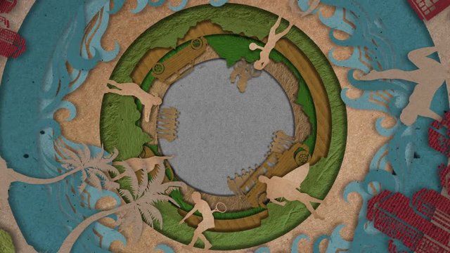 paper cut circle motion parallax style. sport, holiday and landscape. circular texture cut motion overlapping landscape