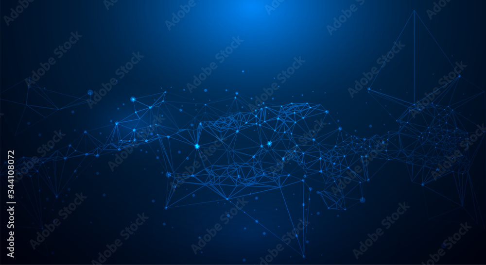 Poster vector illustration molecule,connected lines with dots,technology on blue background. abstract inter