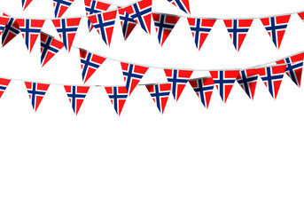 Norway flag festive bunting against a plain background. 3D Rendering