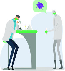 Coronavirus vector concept: doctors working together in the laboratory to develop vaccine