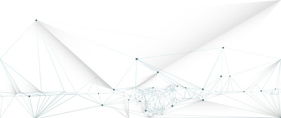 Vector illustration molecule, connected lines with dots and polygon shape on white color background. Abstract internet network connection design. Digital data,science and futuristic technology concept