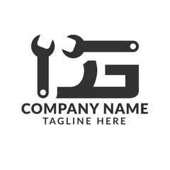 Wrenches letter DG logo template. Industrial repair tool service for corporate identity. Can be used for business related to real estate, construction, finance, communication, technology and services.