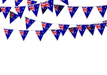 Obraz premium Australia flag festive bunting against a plain background. 3D Rendering