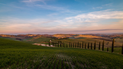 Amazing sunset in Val d'Orcia, Tuscany Italy