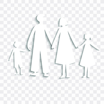 Paper Cutout Family, Family House, Family Cut Out Of Paper On A Transparent Background. Vector Illustration