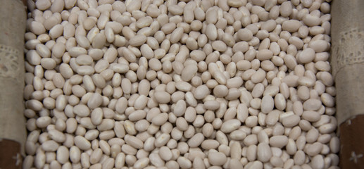 Many beans together, rice type, macro photography