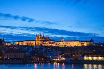 View from Charles Bridge with St. Vitus Cathedral, Night