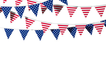Fototapeta premium USA stars and stripes flag bunting against a plain background. 3D Rendering