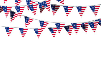 USA stars and stripes flag bunting against a plain background. 3D Rendering