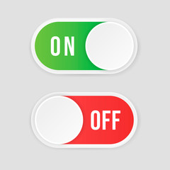 On and Off toggle switch buttons. Material design switch buttons set. Vector illustration