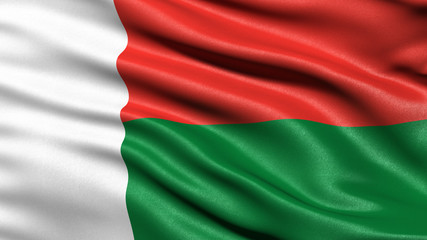 3D illustration of the flag of Madagascar waving in the wind.