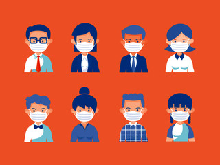 People cartoon set use medical mask to protect from virus number 2 in flat design illustration