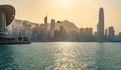 Hong Kong, Victoria Harbour, Skyline with Helicopter © Lichtwolke99