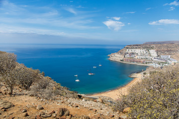 Fototapeta na wymiar Beautiful view of a beach on Gran Canaria island. Magical beach view from above