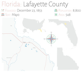Large and detailed map of Lafayette county in Florida, USA.
